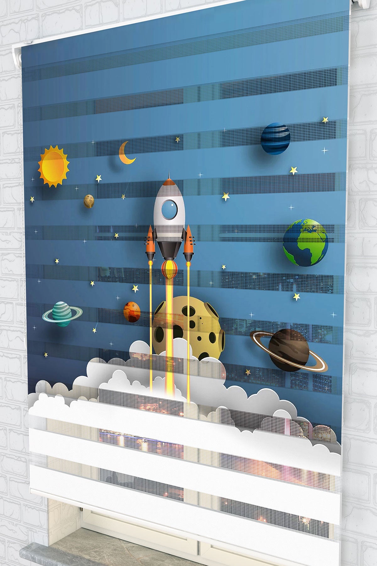 Roket Fırlatma ve Gezegenler Zebra Perde - (AKEL-1170-4)