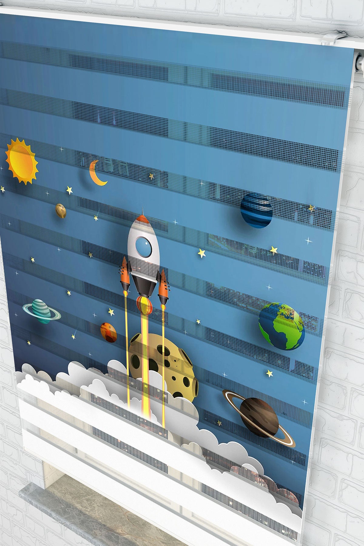Roket Fırlatma ve Gezegenler Zebra Perde - (AKEL-1170-5)