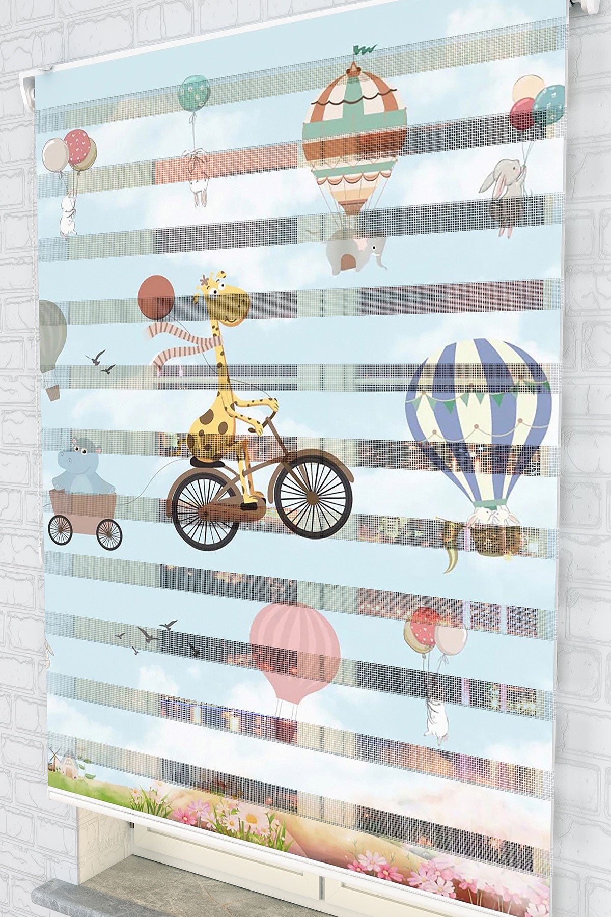 Uçan Balonlar ve Sevimli Hayvanlar Zebra Perde - (AKEL-1174-4)