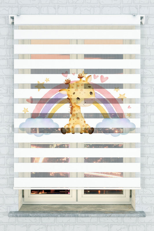Sevimli Zürafa ve Gökkuşağı Zebra Perde - (AKEL-1179-1)