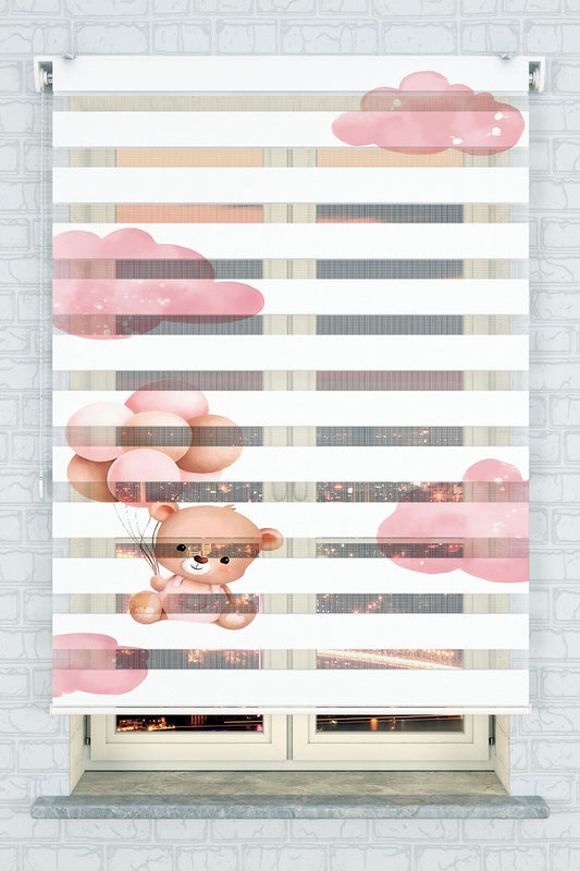 Uçan Balonlu Ayıcık Zebra Perde - (AKEL-1182-1)