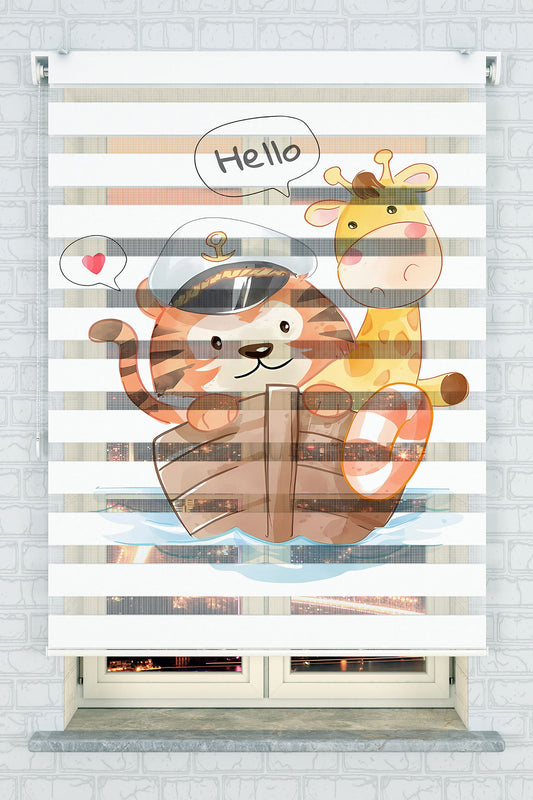 Sevimli Kaptan Kaplan ve Zürafa Zebra Perde - (AKEL-1183-1)