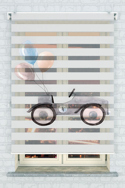 Vintage Araba ve Balonlar Zebra Perde - (AKEL-1184-1)