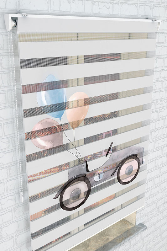 Vintage Araba ve Balonlar Zebra Perde - (AKEL-1184-2)