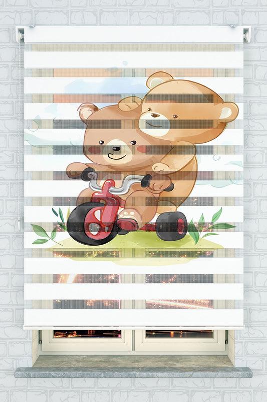Sevimli Ayıcıklar Bisiklette Zebra Perde - (AKEL-1188-1)