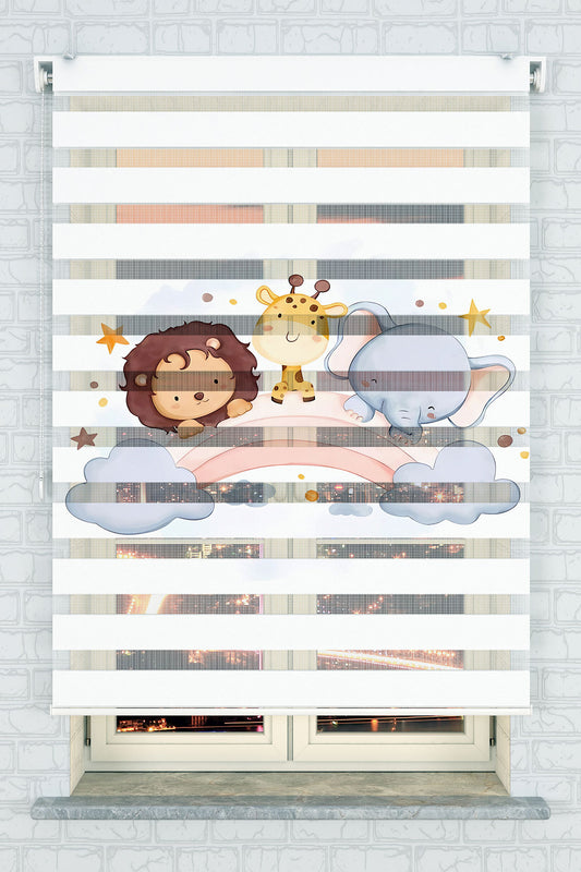 Sevimli Hayvanlar ve Gökkuşağı Zebra Perde - (AKEL-1189-1)