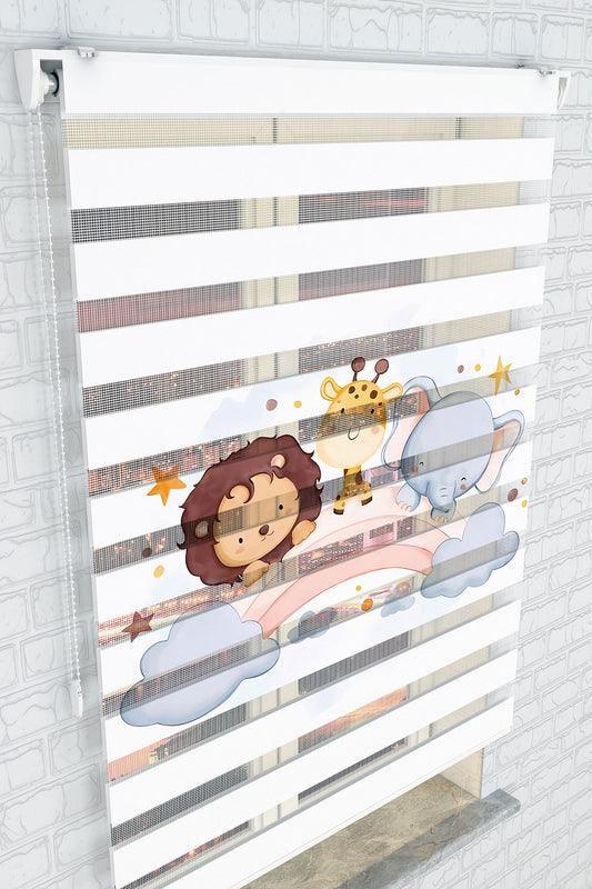 Sevimli Hayvanlar ve Gökkuşağı Zebra Perde - (AKEL-1189-2)