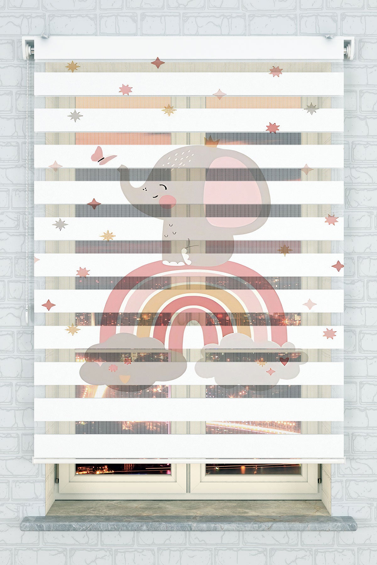 Sevimli Fil ve Gökkuşağı Zebra Perde - (AKEL-1190-1)