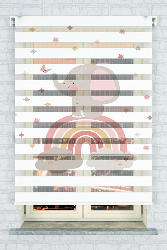 Sevimli Fil ve Gökkuşağı Zebra Perde - (AKEL-1190-1)