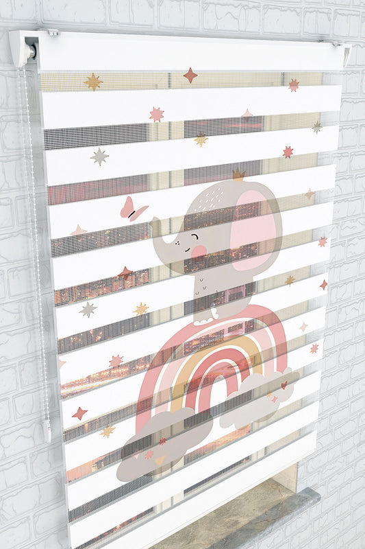 Sevimli Fil ve Gökkuşağı Zebra Perde - (AKEL-1190-2)