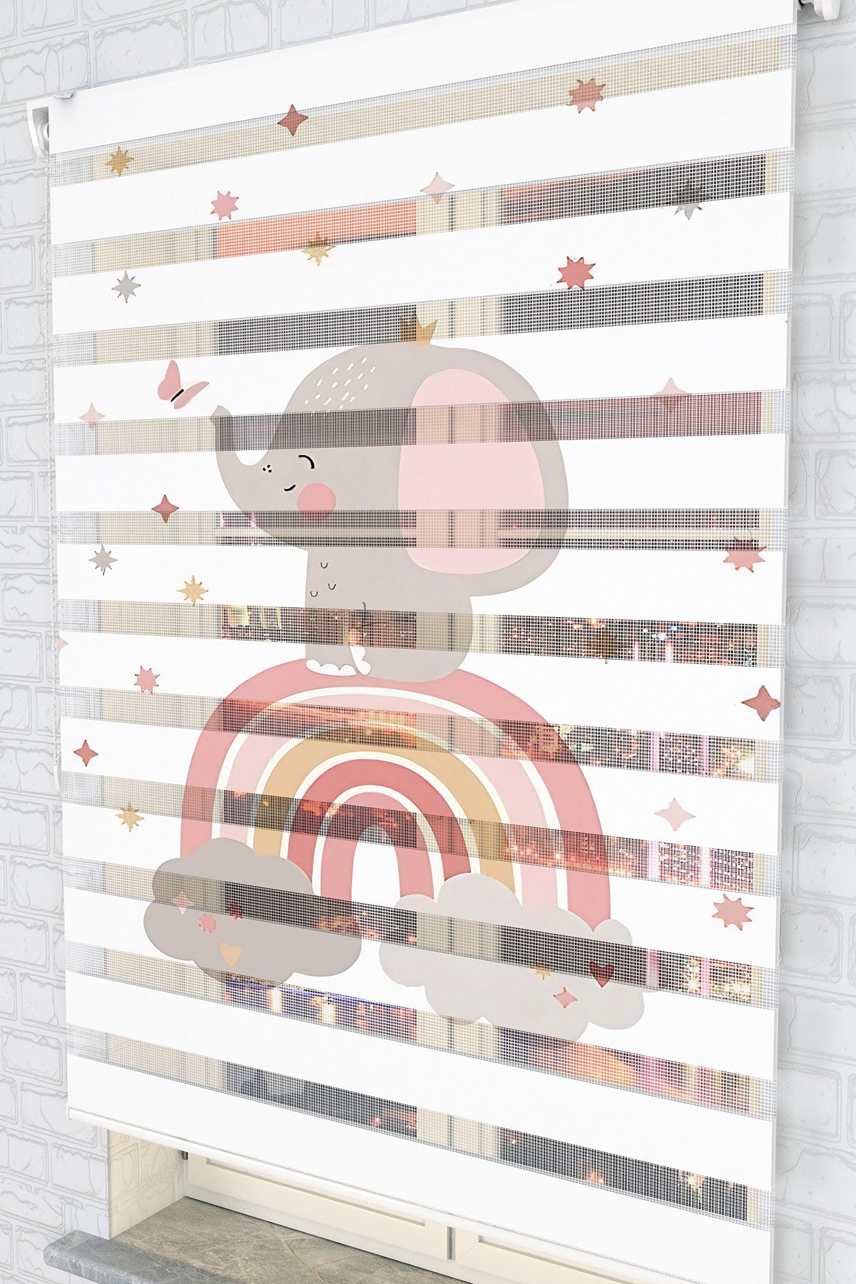 Sevimli Fil ve Gökkuşağı Zebra Perde - (AKEL-1190-4)