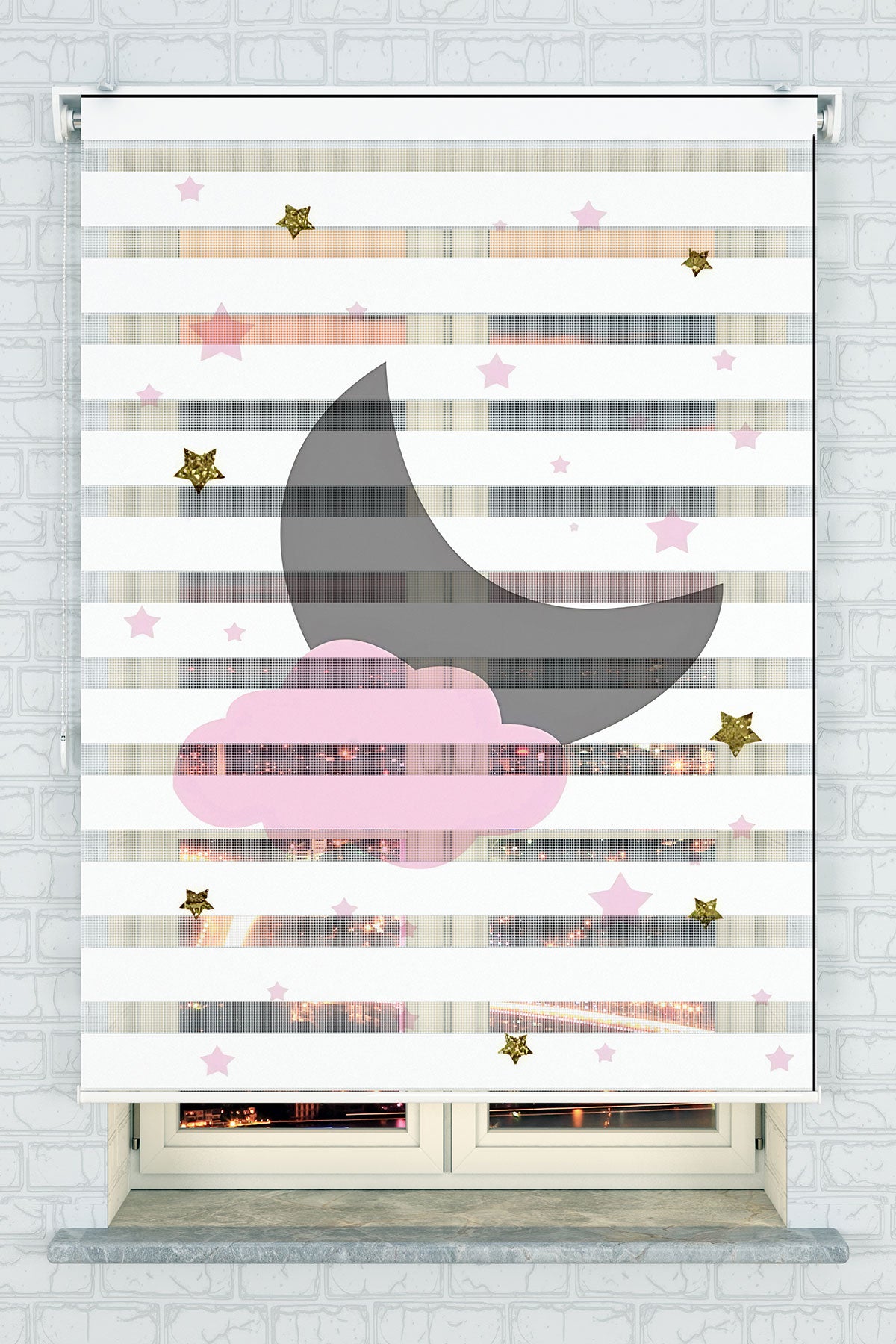 Pembe Bulutlu Ay Zebra Perde - (AKEL-1193-1)