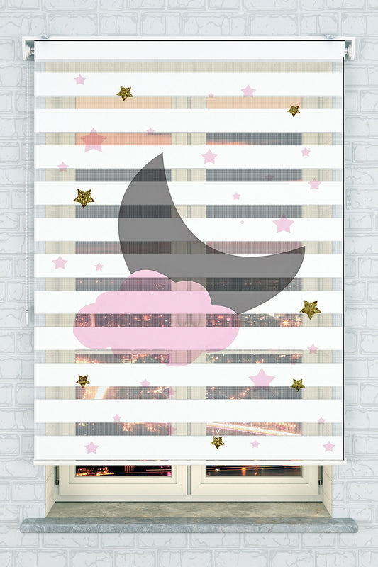 Pembe Bulutlu Ay Zebra Perde - (AKEL-1193-1)