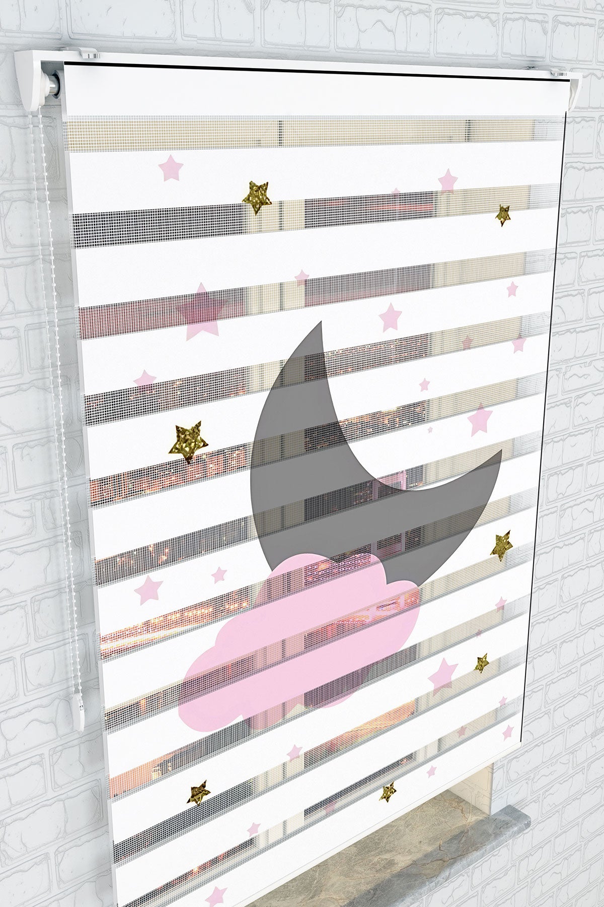 Pembe Bulutlu Ay Zebra Perde - (AKEL-1193-2)