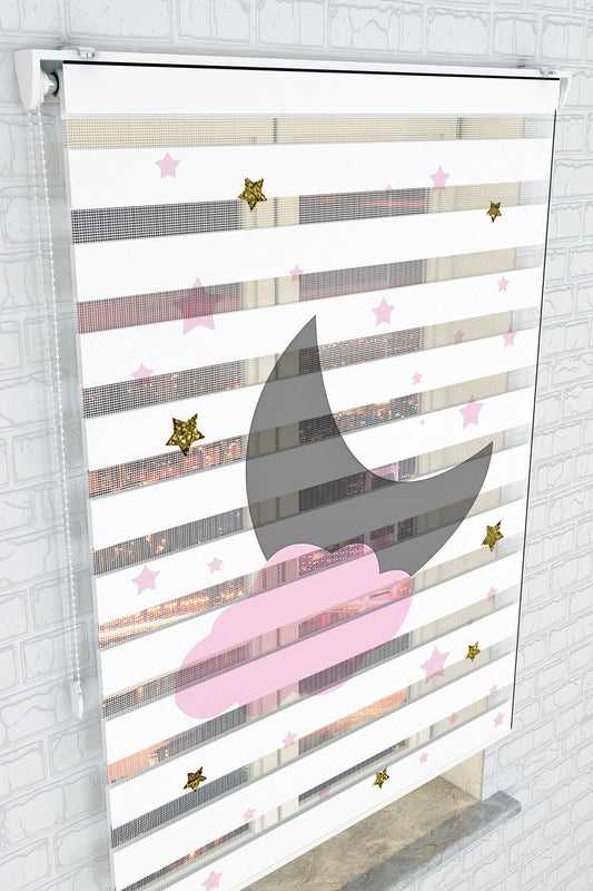 Pembe Bulutlu Ay Zebra Perde - (AKEL-1193-2)