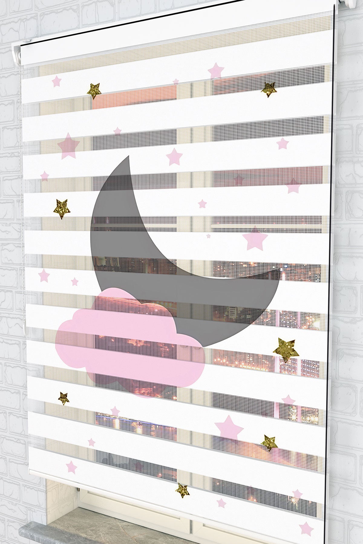 Pembe Bulutlu Ay Zebra Perde - (AKEL-1193-4)