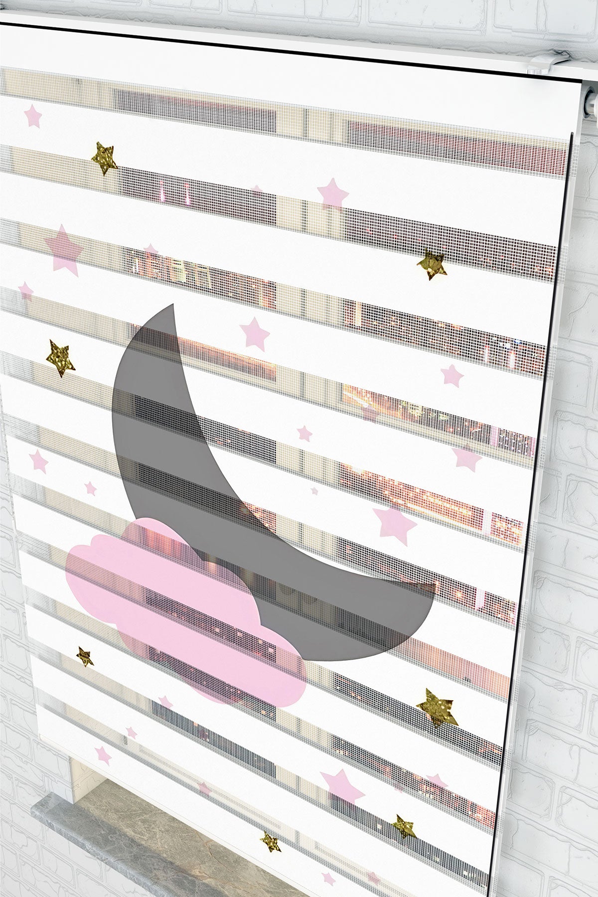 Pembe Bulutlu Ay Zebra Perde - (AKEL-1193-5)