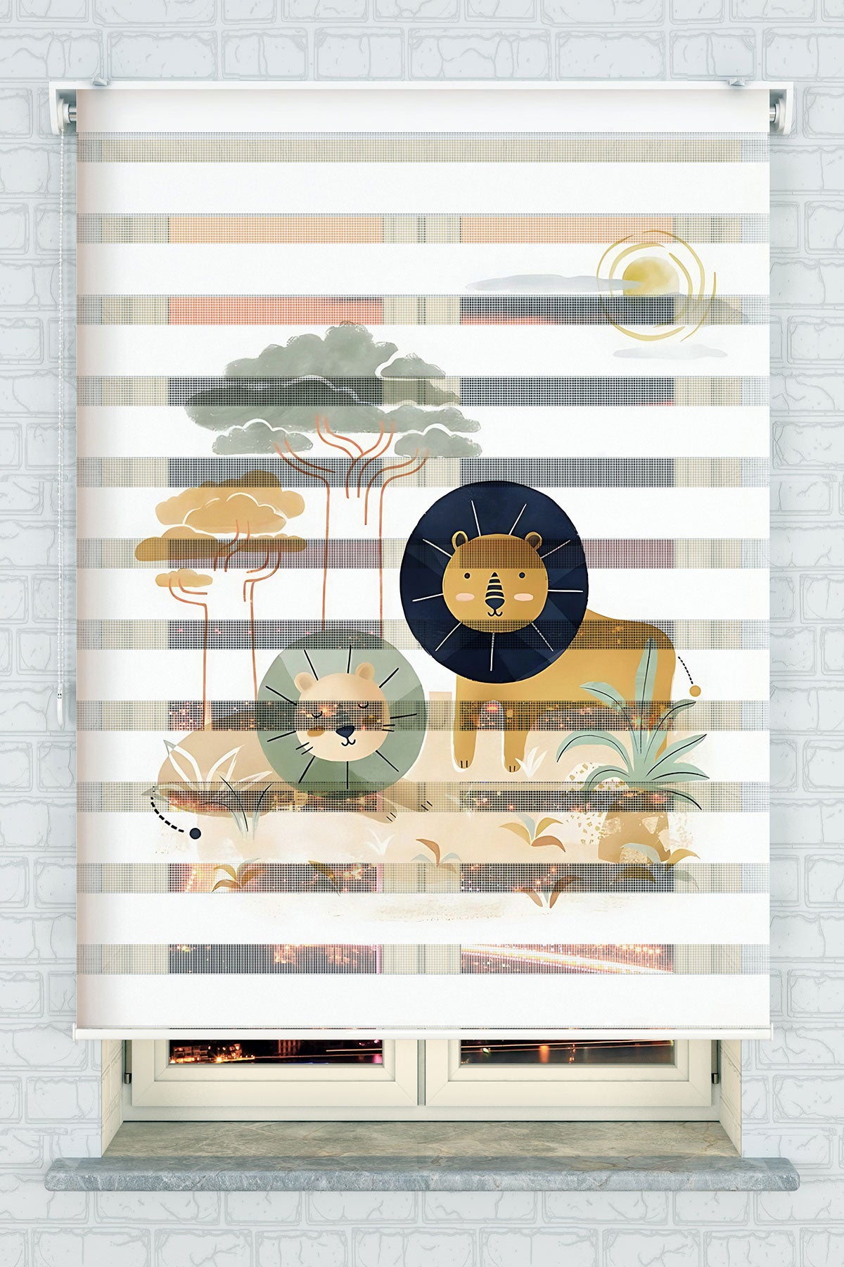 Safari Aslanları Zebra Perde - (AKEL-1198-1)