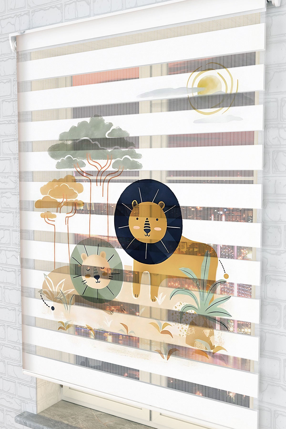 Safari Aslanları Zebra Perde - (AKEL-1198-4)