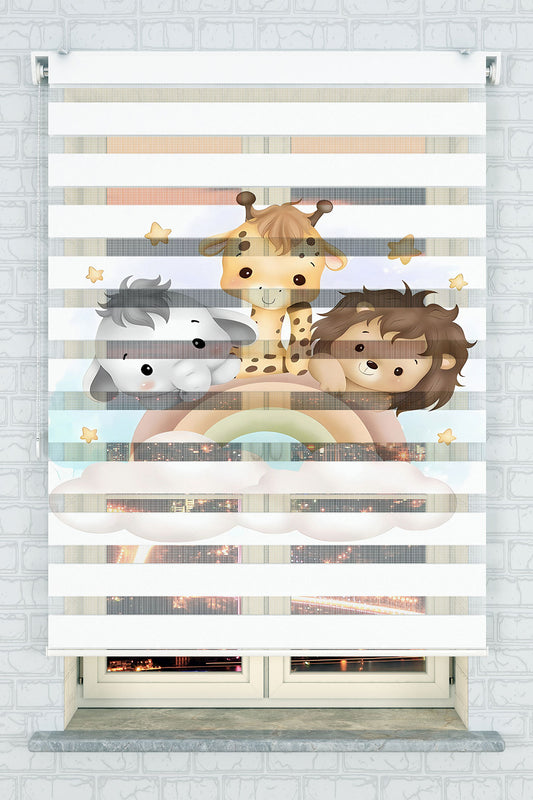 Sevimli Hayvanlar Gökkuşağı Zebra Perde - (AKEL-1201-1)