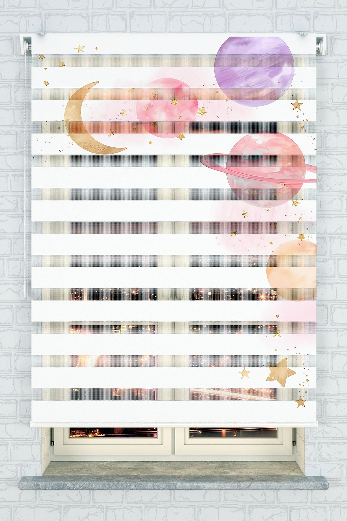 Galaksi Temalı Pastel Gezegenler Zebra Perde - (AKEL-1207-1)