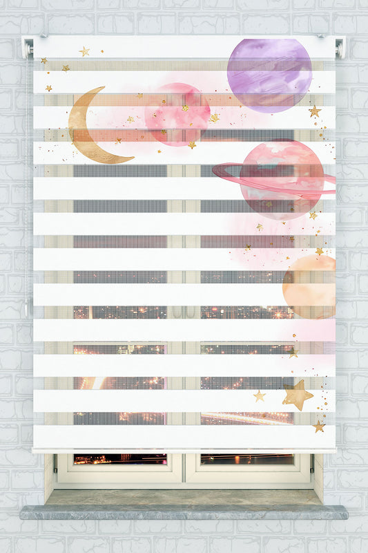 Galaksi Temalı Pastel Gezegenler Zebra Perde - (AKEL-1207-1)