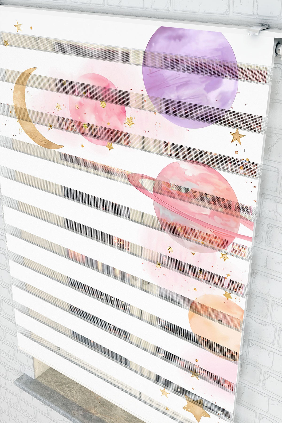 Galaksi Temalı Pastel Gezegenler Zebra Perde - (AKEL-1207-5)