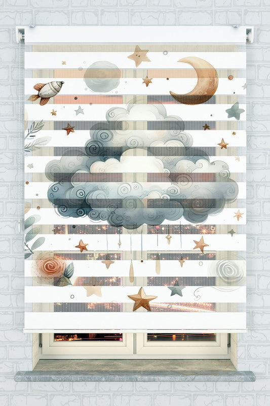 Gece Gökyüzü ve Yıldızlar Zebra Perde - (AKEL-1213-1)