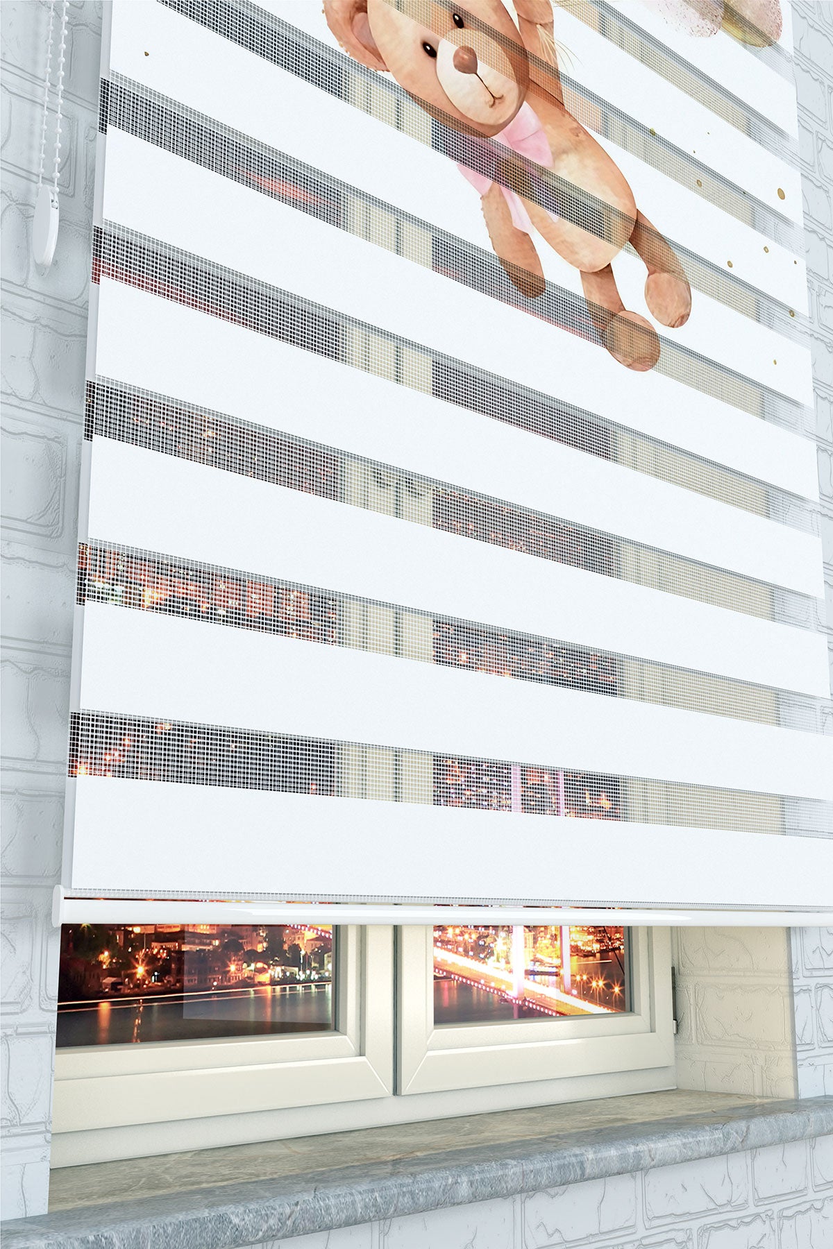 Uçan Balonlu Ayıcık Zebra Perde - (AKEL-1219-3)