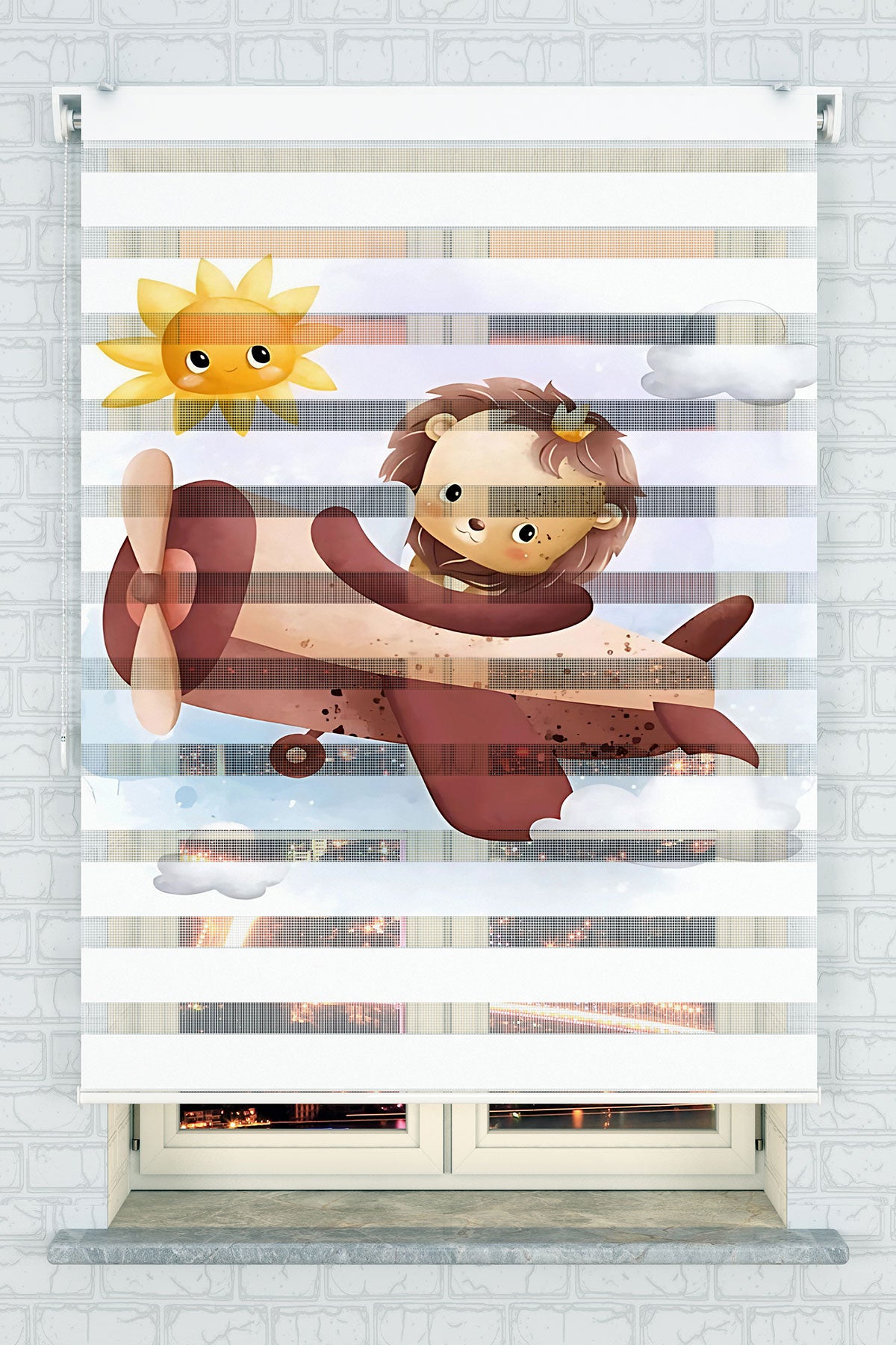 Uçan Aslan ve Sevimli Uçak Zebra Perde - (AKEL-1224-1)