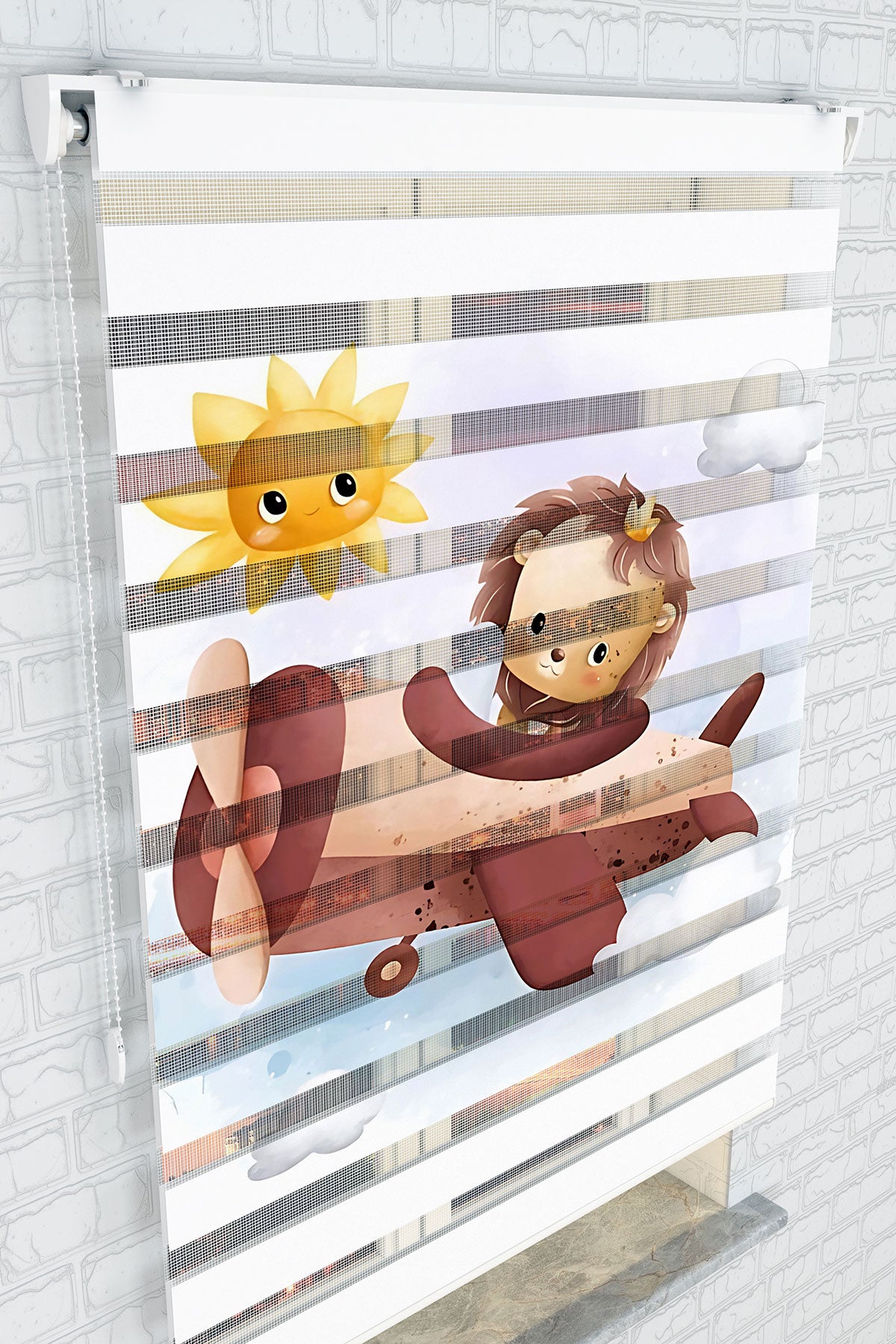 Uçan Aslan ve Sevimli Uçak Zebra Perde - (AKEL-1224-2)