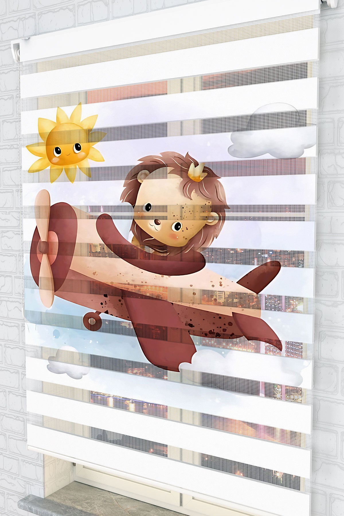 Uçan Aslan ve Sevimli Uçak Zebra Perde - (AKEL-1224-4)