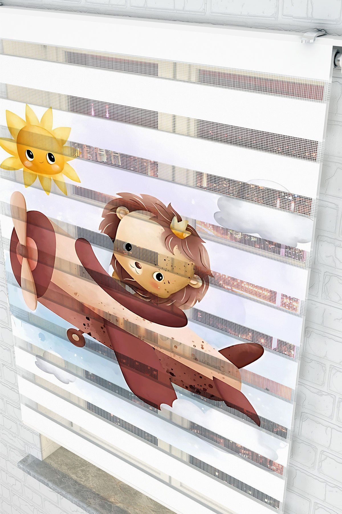 Uçan Aslan ve Sevimli Uçak Zebra Perde - (AKEL-1224-5)