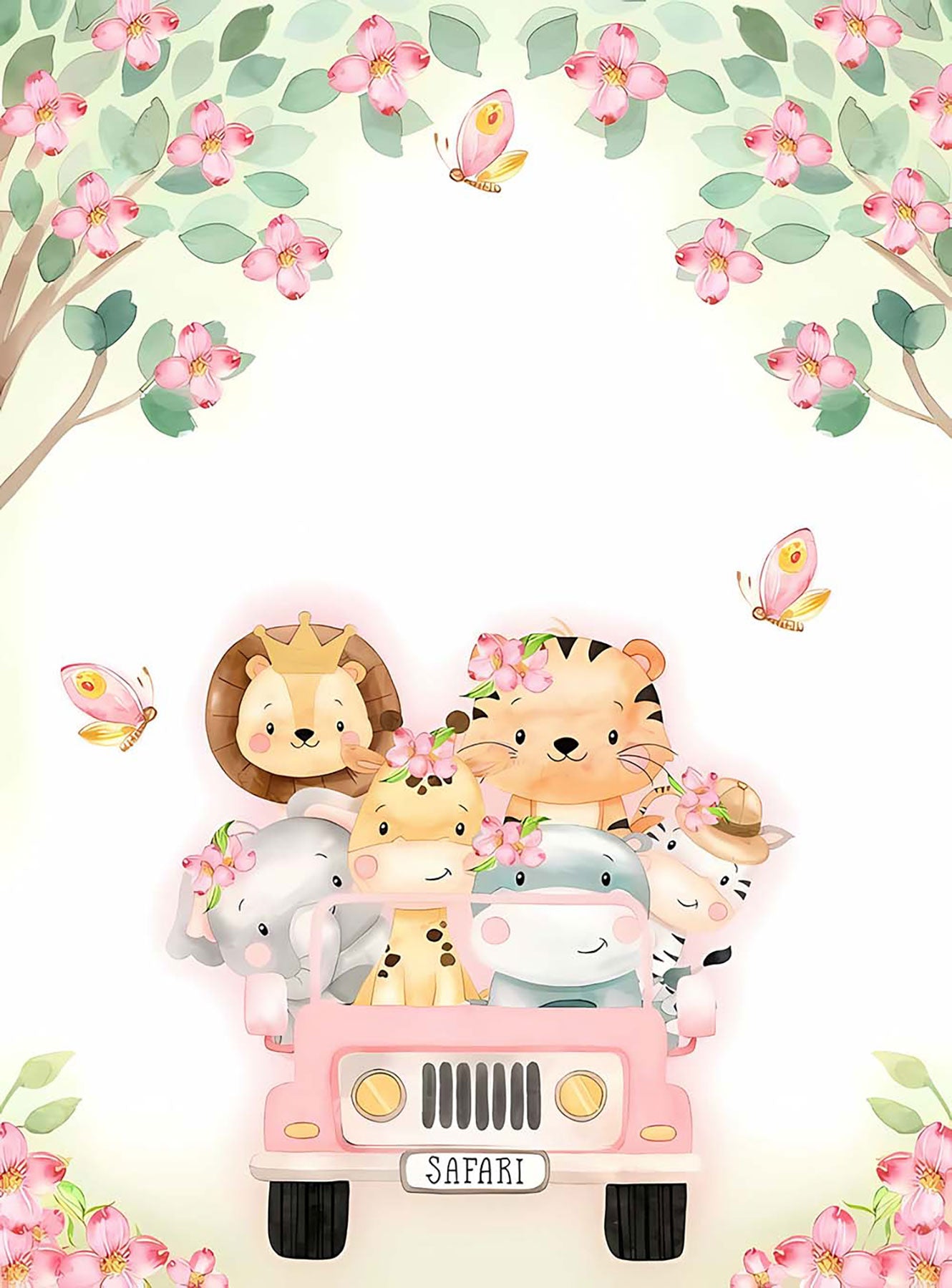 Çiçekli Safari Hayvanları Desenli Zebra Perde - (AKEL-1227-6)
