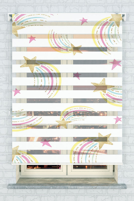 Parıltılı Kuyruklu Yıldız ve Gökyüzü Desenli Zebra Perde - (AKEL-1229-1)