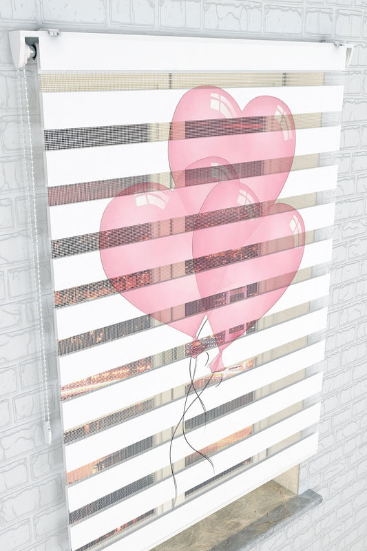 Pembe Kalpli Balon Desenli Zebra Perde - (AKEL-1232-2)
