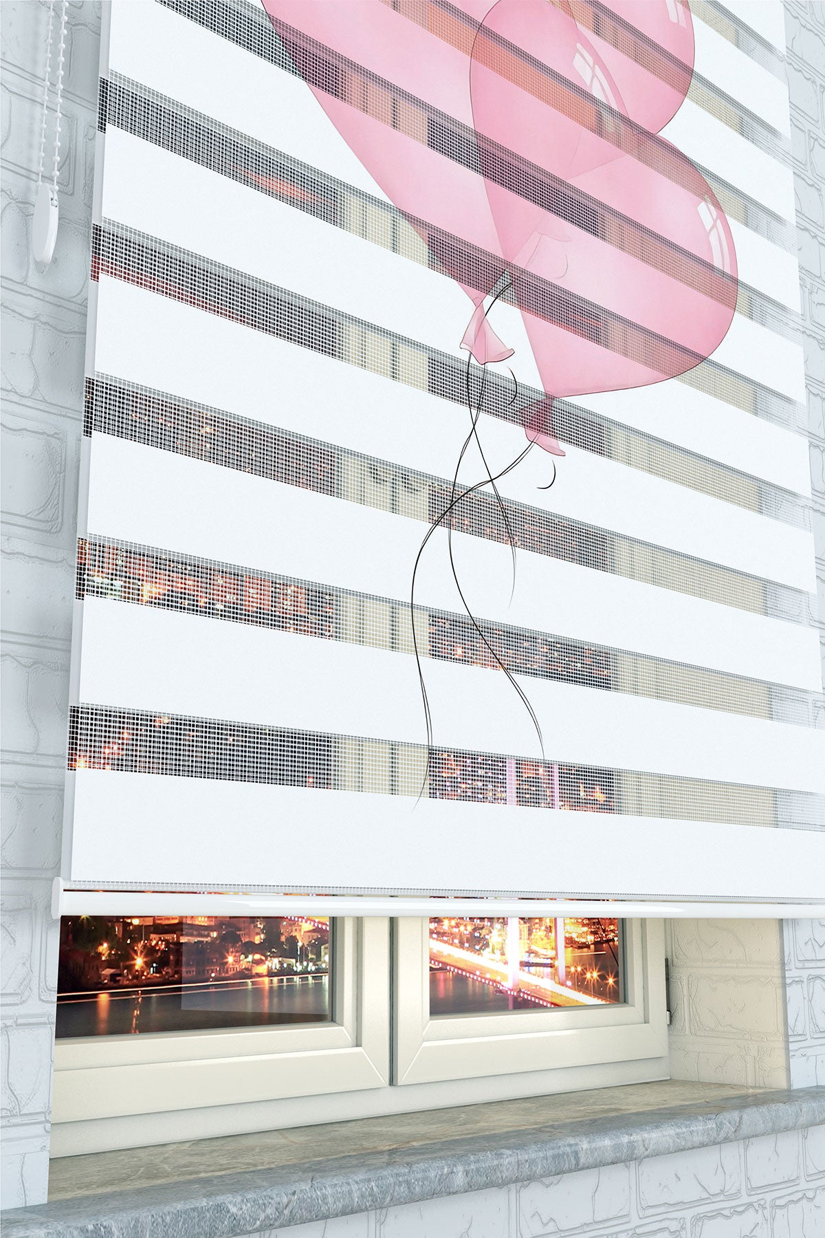 Pembe Kalpli Balon Desenli Zebra Perde - (AKEL-1232-3)