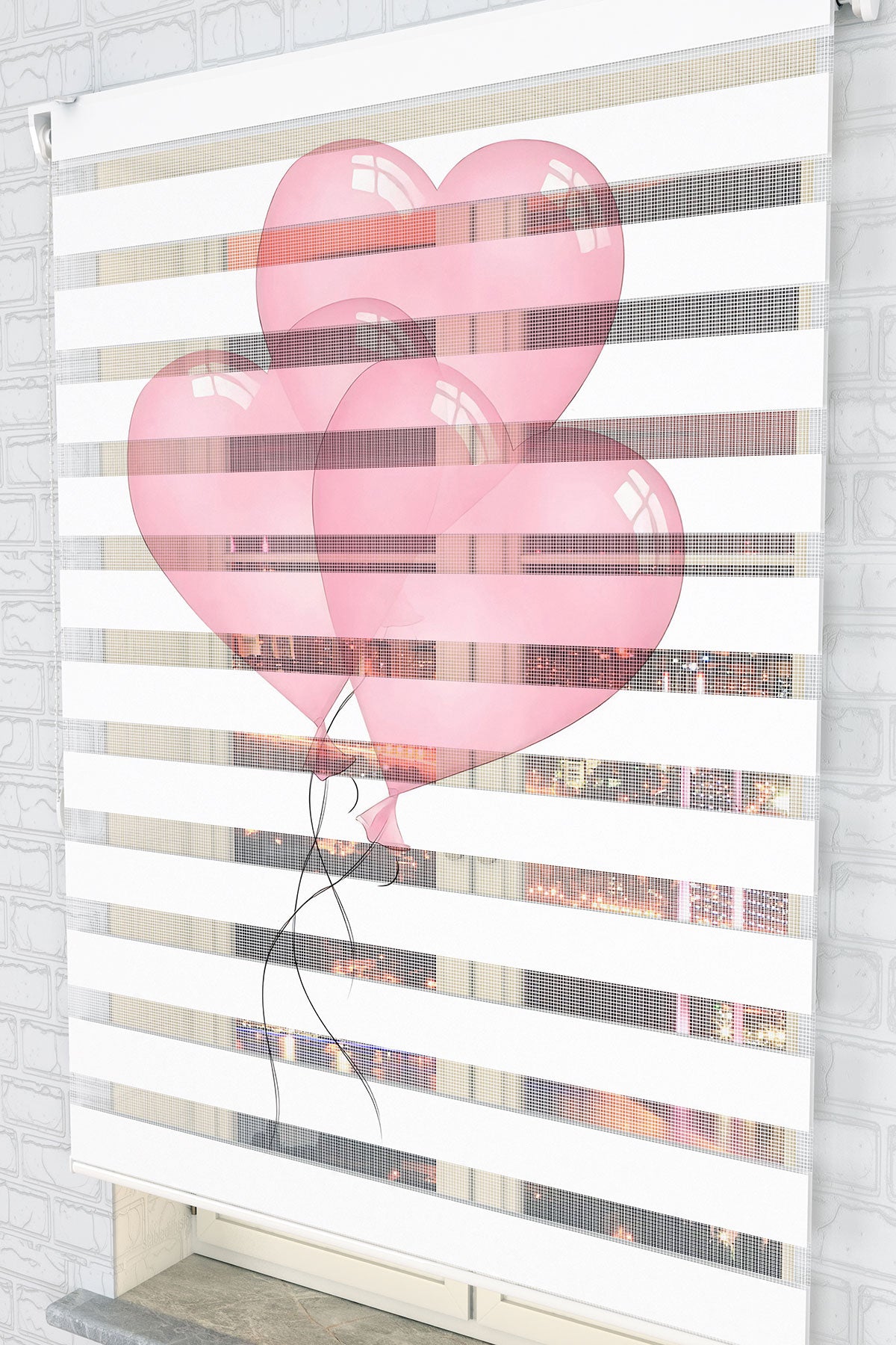Pembe Kalpli Balon Desenli Zebra Perde - (AKEL-1232-4)