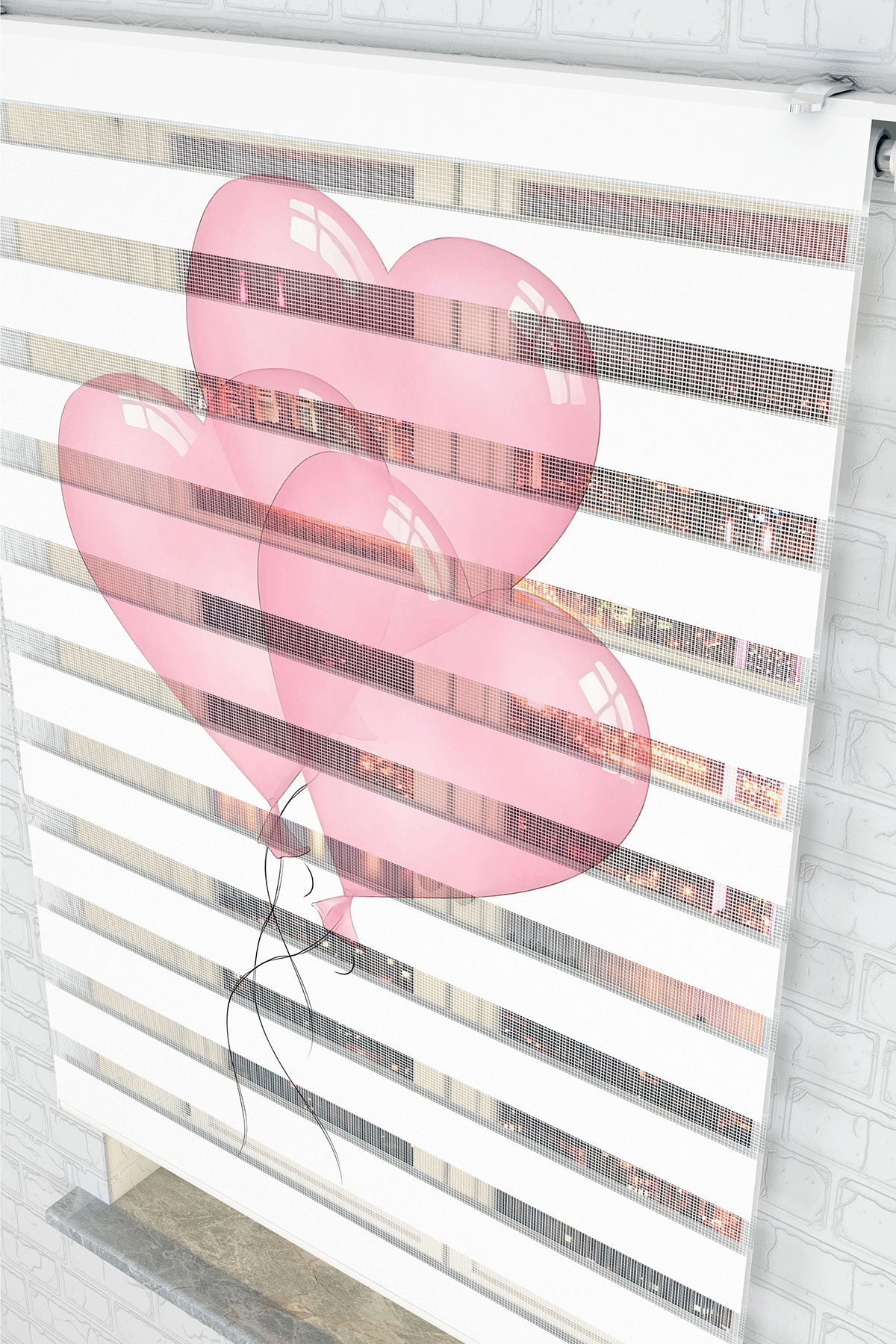 Pembe Kalpli Balon Desenli Zebra Perde - (AKEL-1232-5)