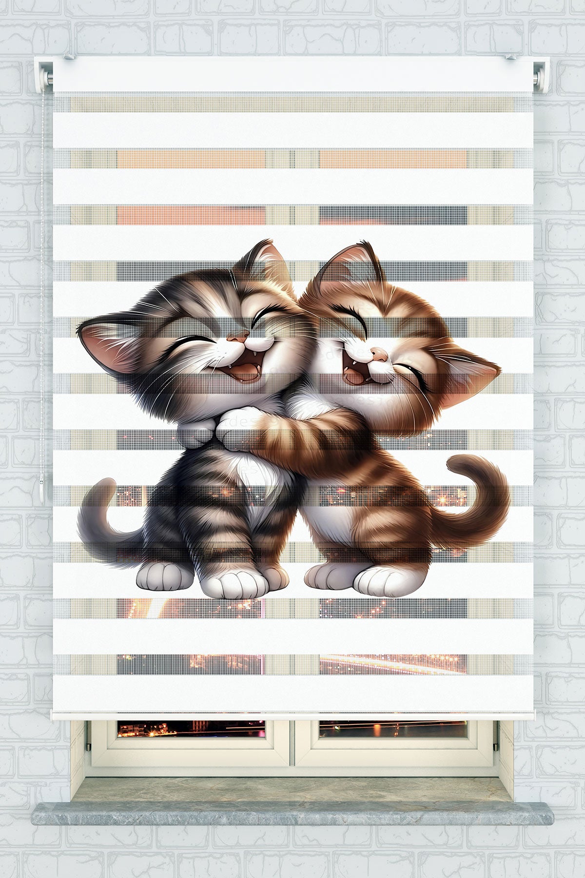 Sevimli Kedi Dostlar Zebra Perde - (AKEL-1233-1)