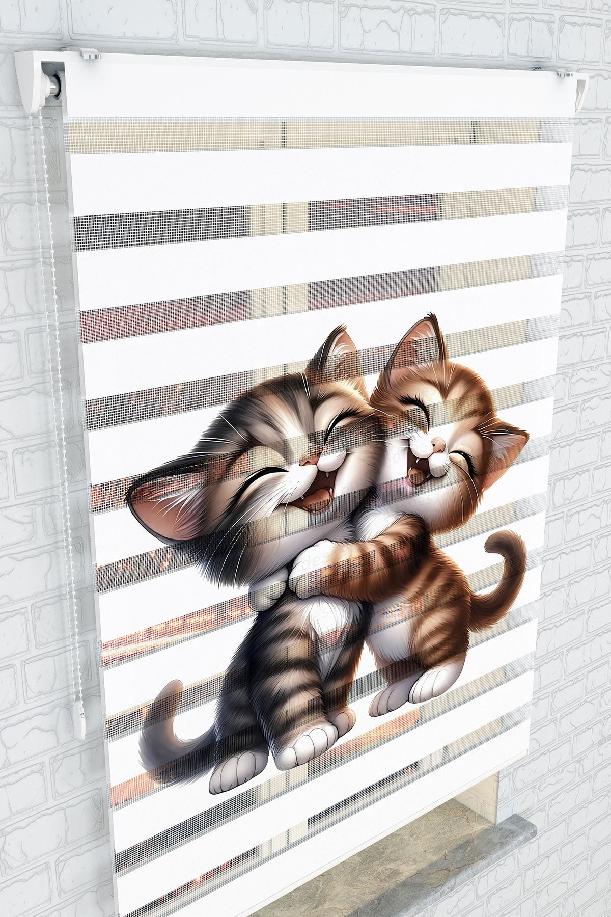 Sevimli Kedi Dostlar Zebra Perde - (AKEL-1233-2)