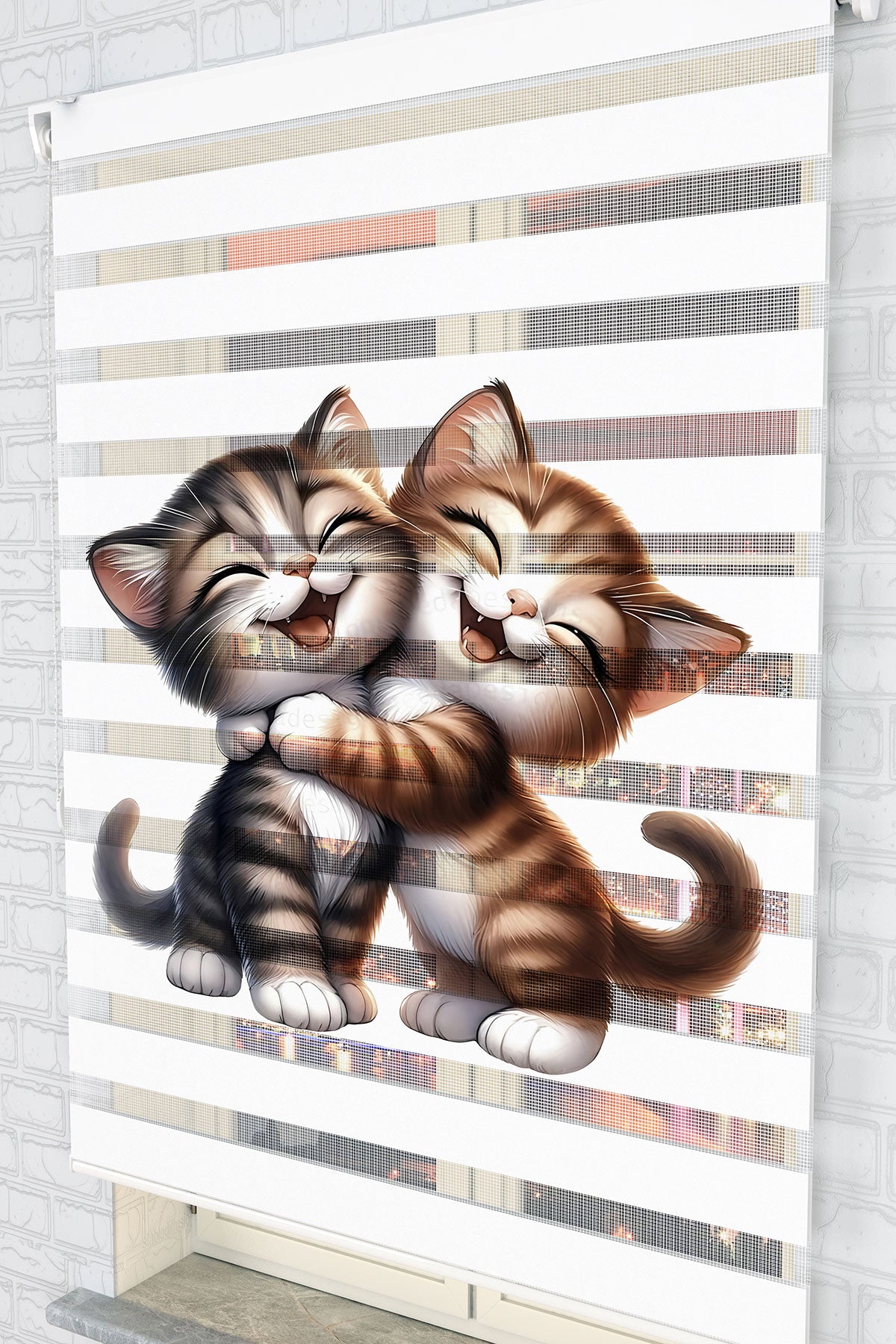 Sevimli Kedi Dostlar Zebra Perde - (AKEL-1233-4)