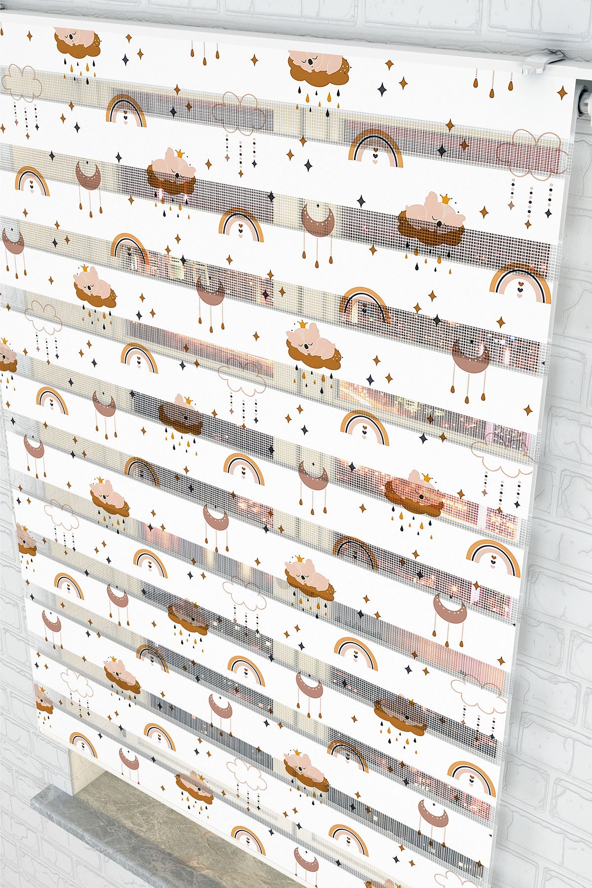 Pastel Renkli Bulut ve Gökkuşağı Desenli Zebra Perde - (AKEL-1242-5)