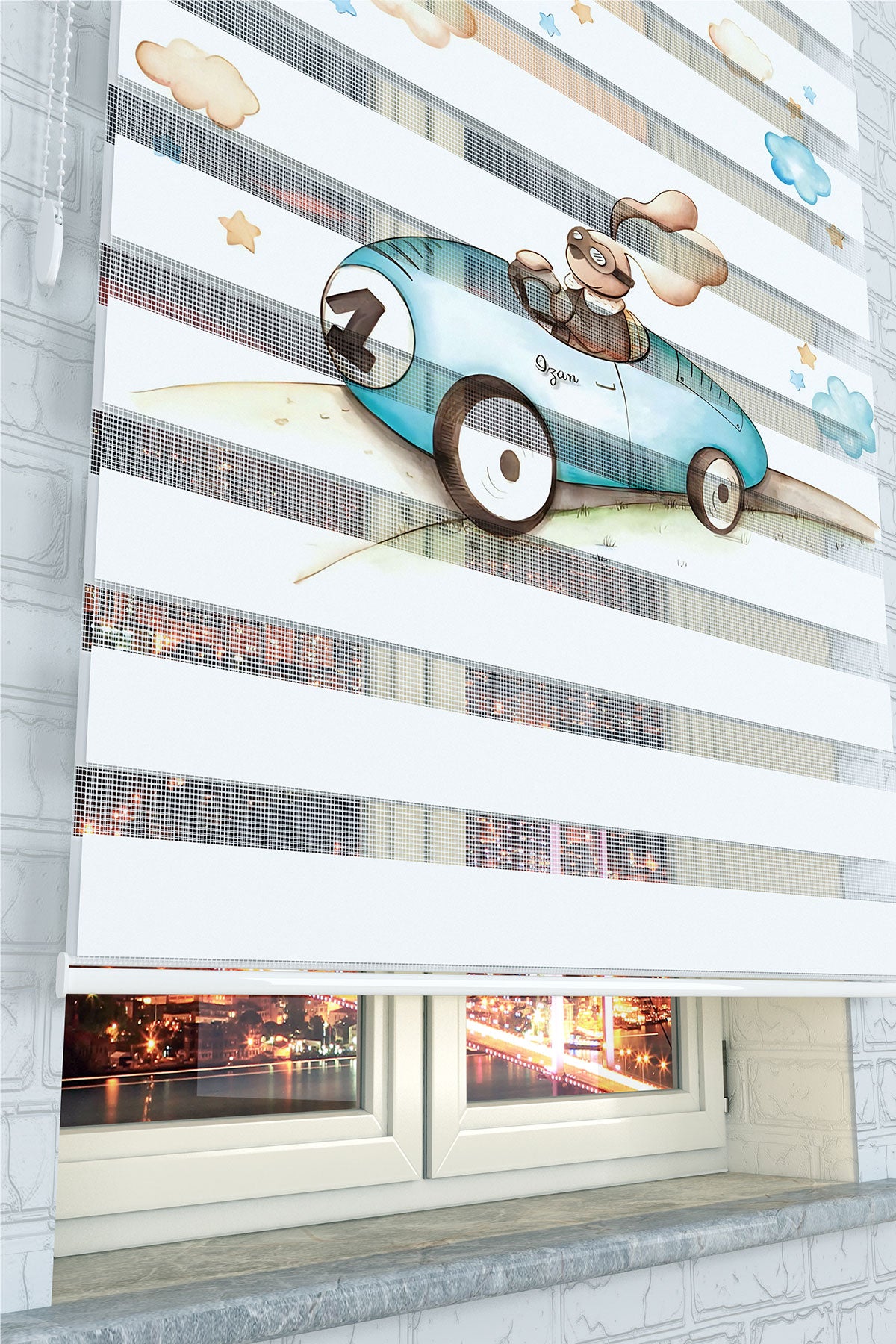 Yarışçı Tavşan ve Bulutlar Desenli Zebra Perde - (AKEL-1243-3)