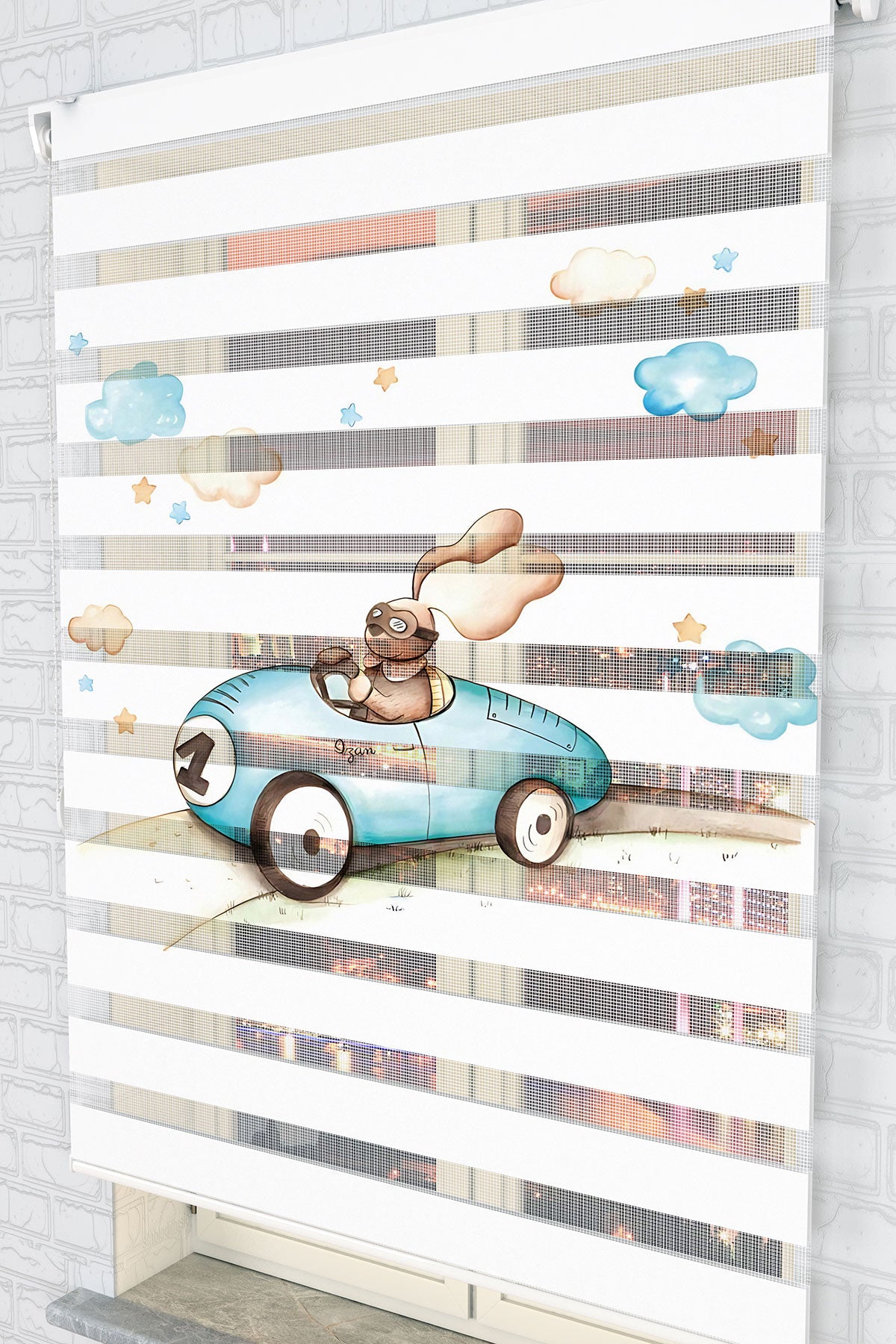 Yarışçı Tavşan ve Bulutlar Desenli Zebra Perde - (AKEL-1243-4)