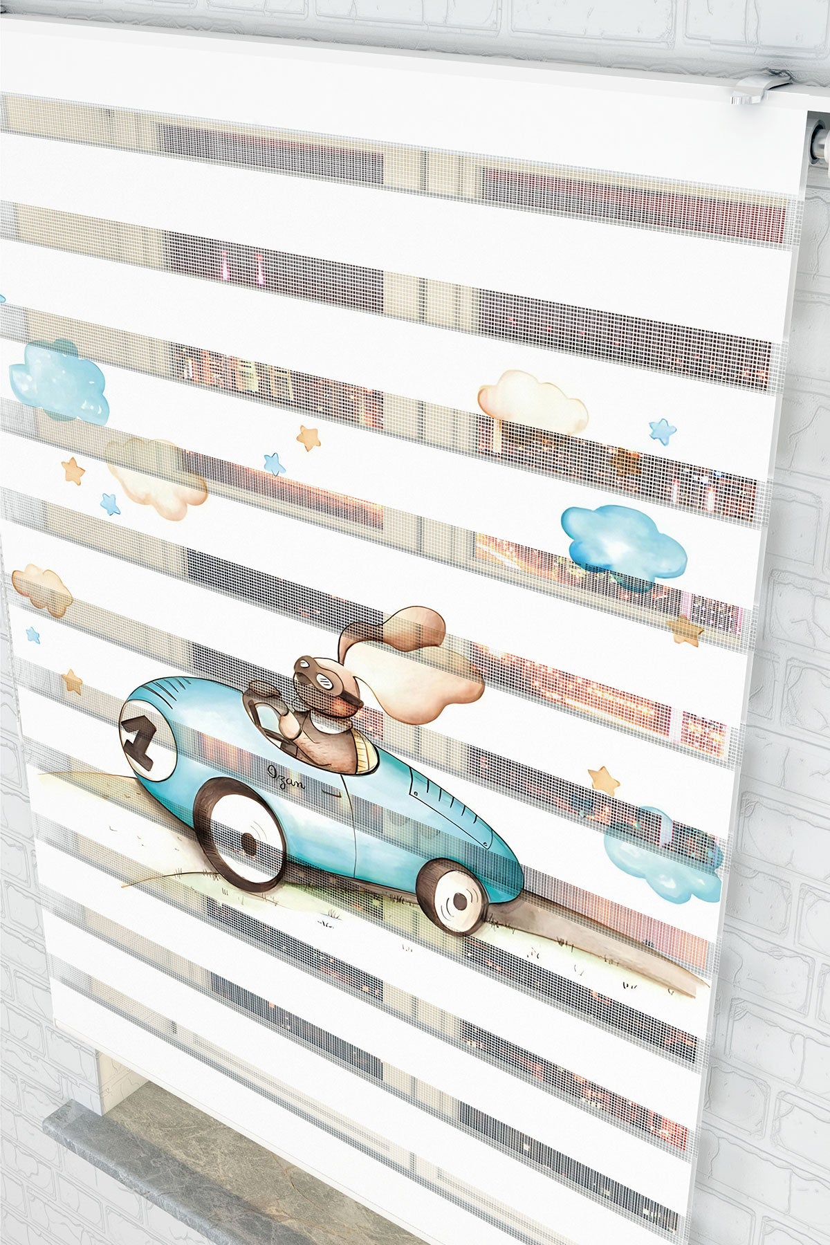 Yarışçı Tavşan ve Bulutlar Desenli Zebra Perde - (AKEL-1243-5)