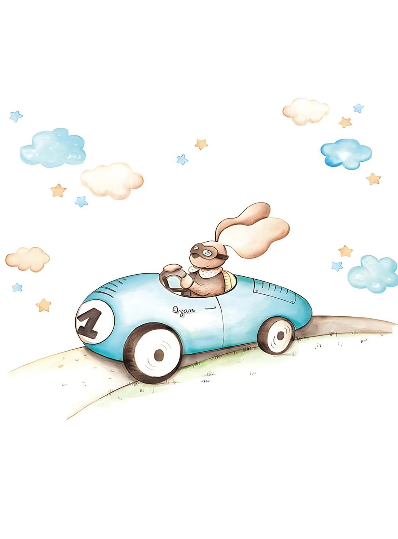 Yarışçı Tavşan ve Bulutlar Desenli Zebra Perde - (AKEL-1243-6)