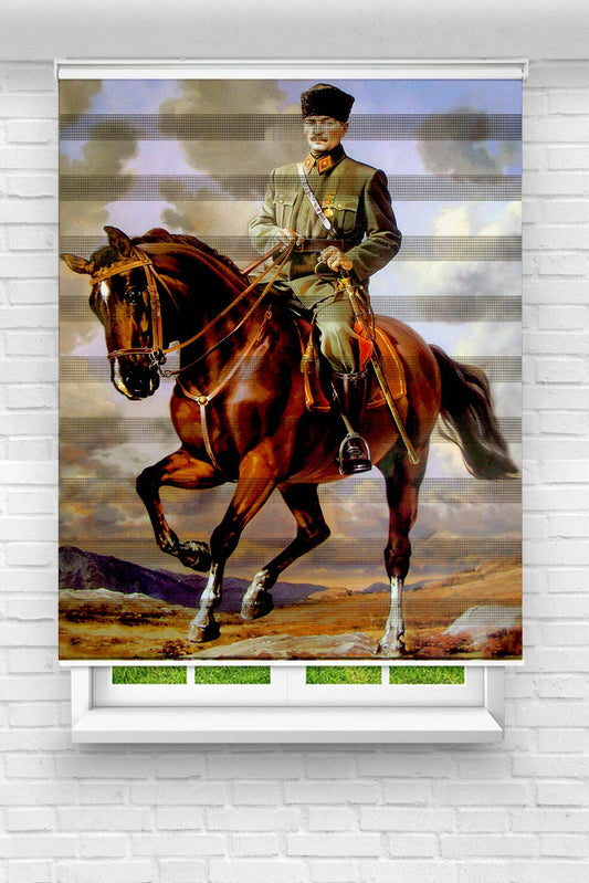 Mustafa Kemal Atatürk Baskılı Zebra Perde