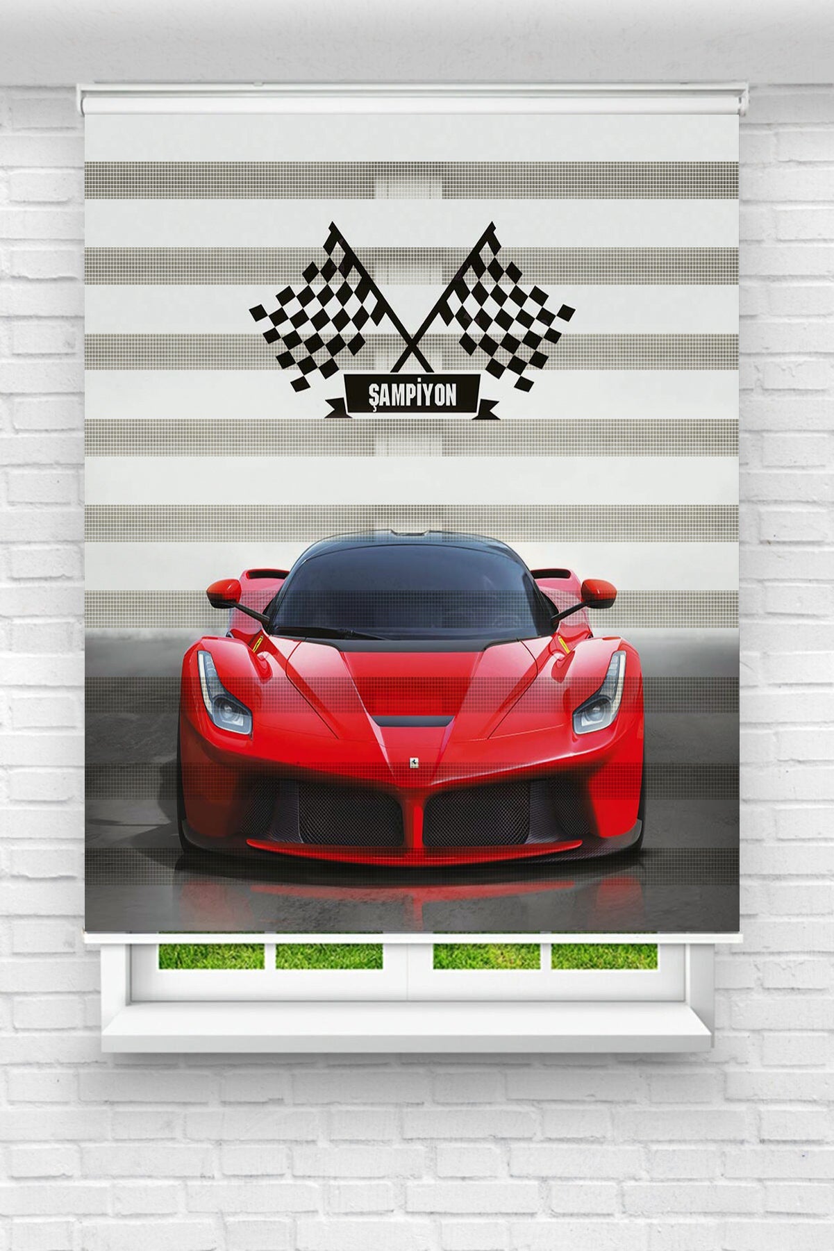 Genç Odası - Kırmızı Ferrari Baskılı Zebra Perde