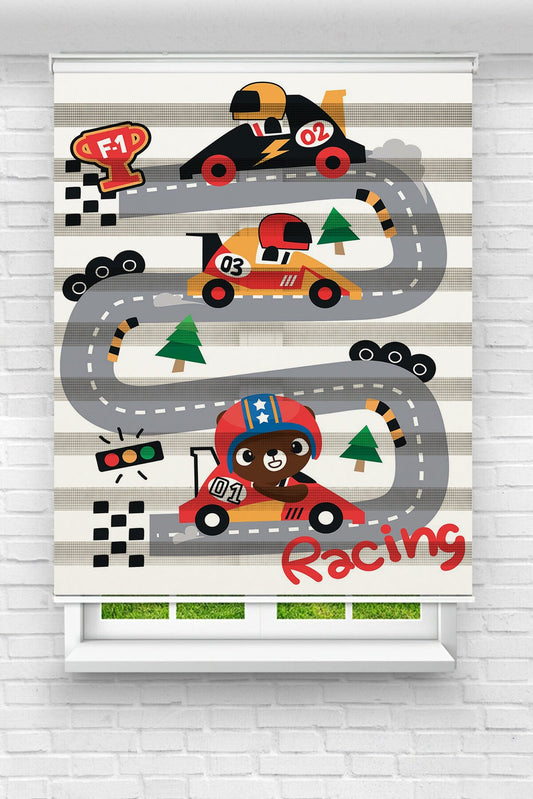 Çocuk Odası - Racing Yarış Yolu Baskılı Zebra Perde